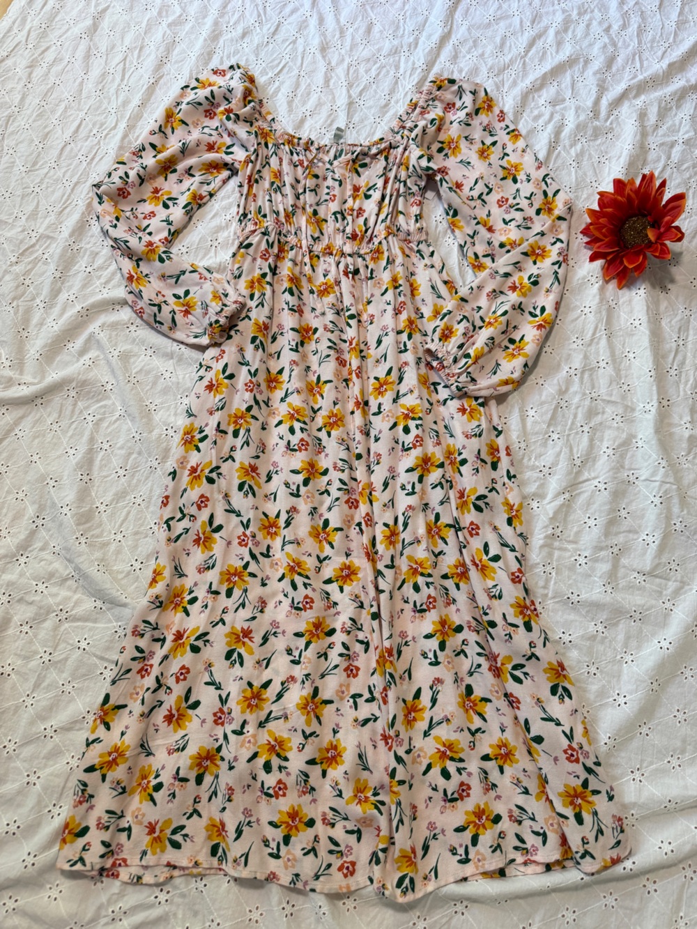NWT dip Pink Floral Smocked Dress with Yellow Blooms Size XS